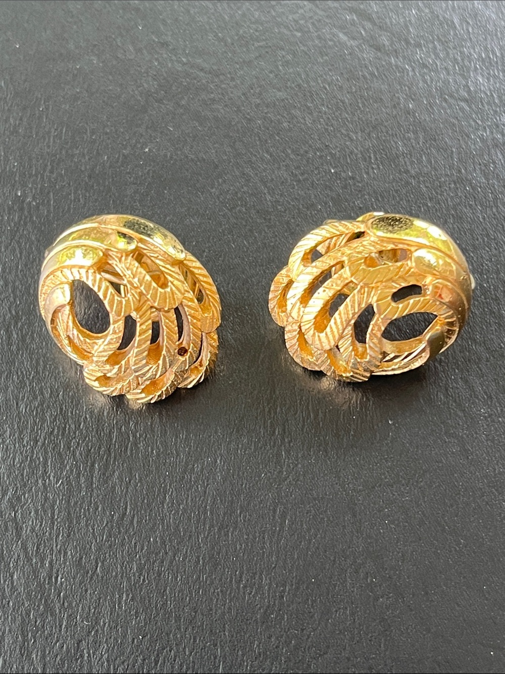 Trifari Gold-Tone Textured Swirl Clip Earrings